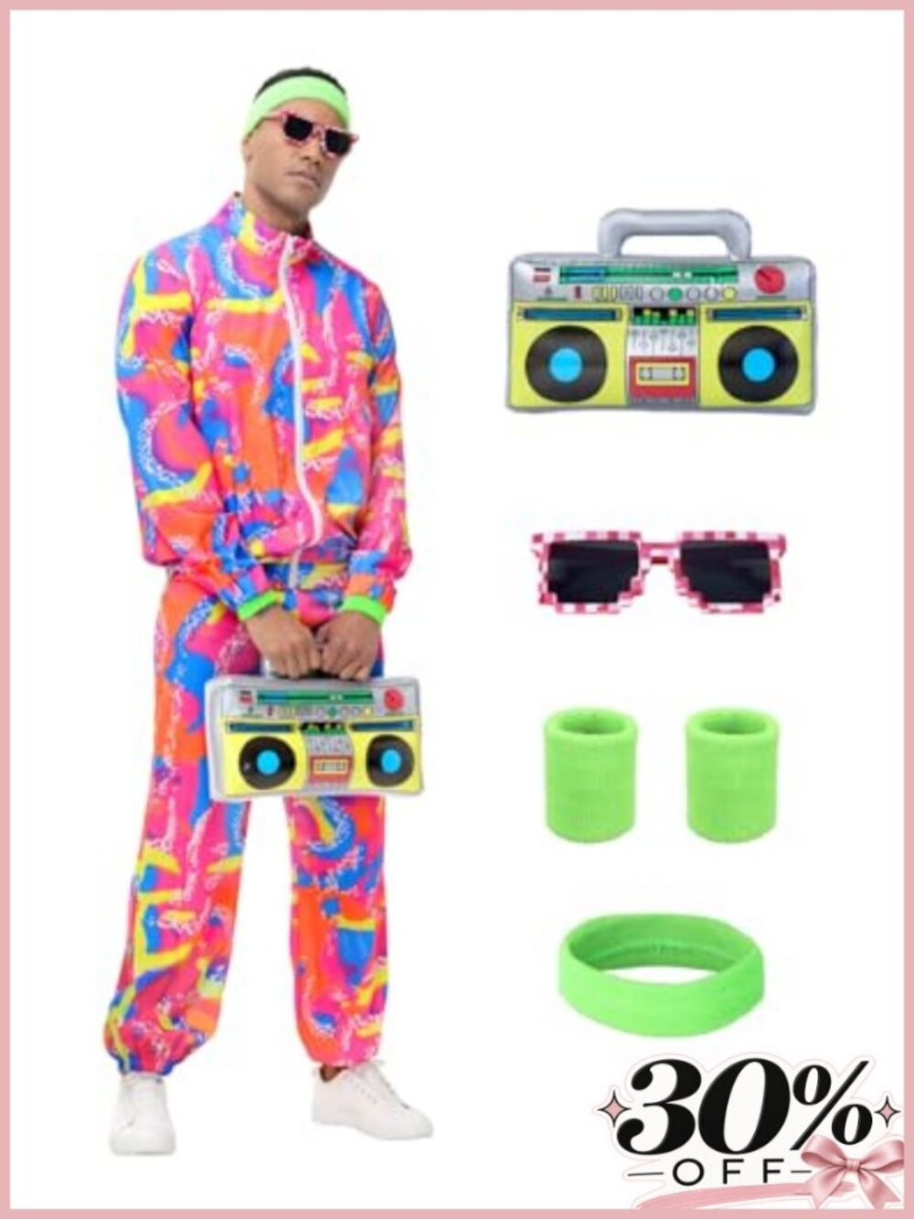 80s Retro Tracksuit Costume Set Halloween Party Unisex